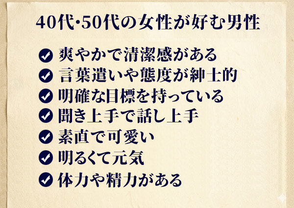 40代・50代の女性が好む男性